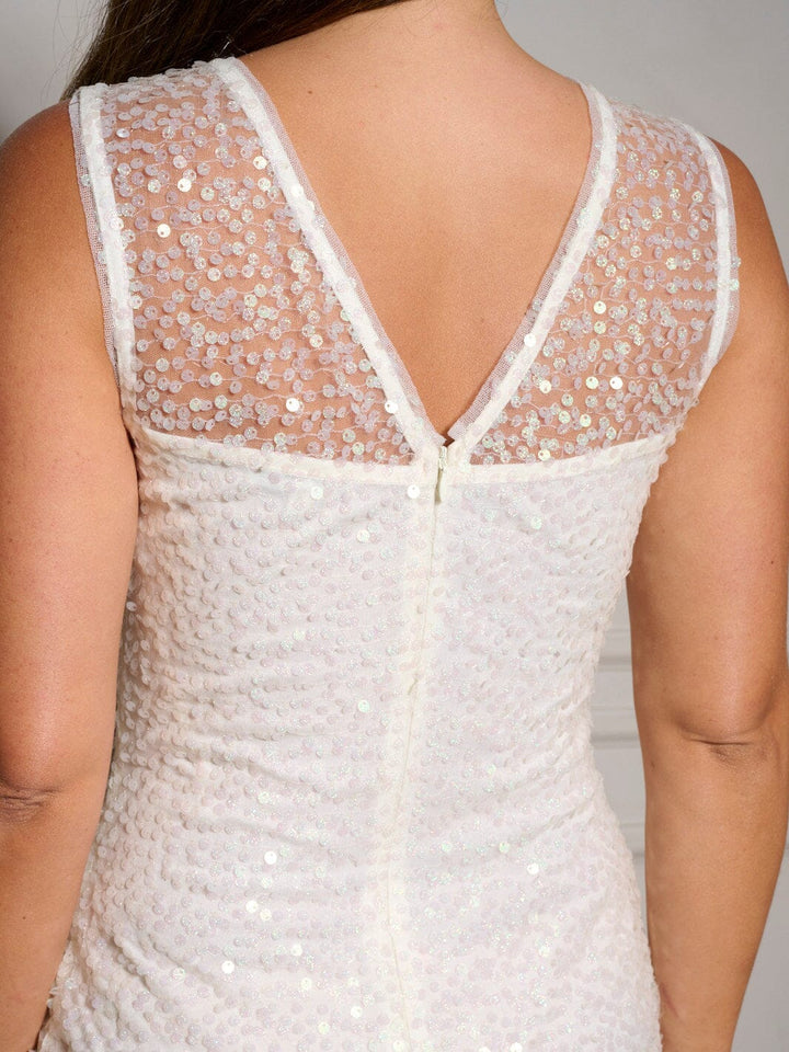 WOMEN'S SLEEVELESS MESH SEQUINS BODYCON MIDI DRESS