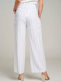 WOMEN'S BUTTON CLOSURE POCKETS STRIPES WIDE LEG PANTS