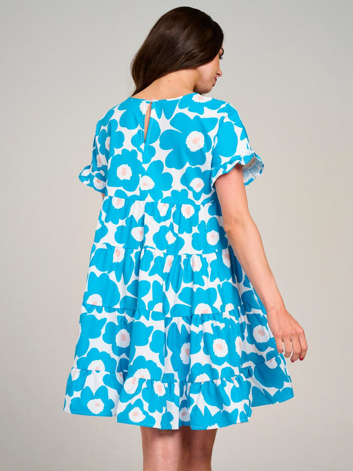 WOMEN'S SHORT SLEEVE TIERED LOOSE FIT FLORAL MINI DRESS