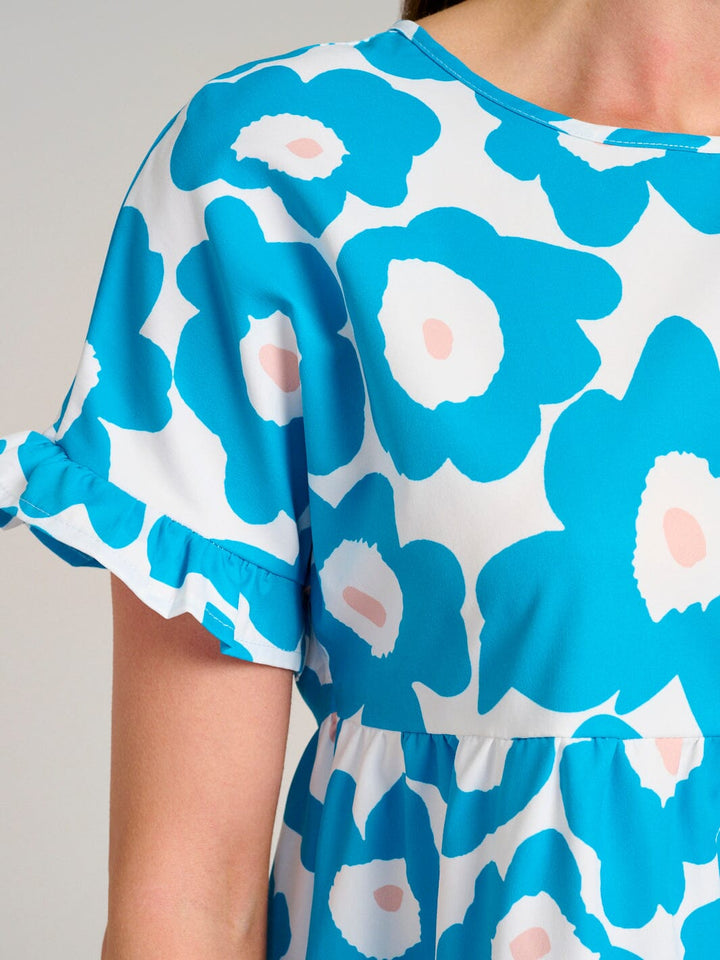 WOMEN'S SHORT SLEEVE TIERED LOOSE FIT FLORAL MINI DRESS