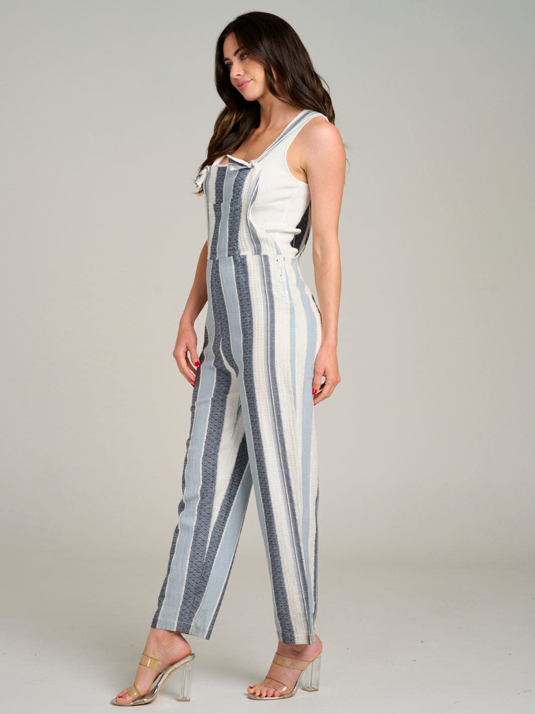 WOMEN'S SLEEVELESS POCKETS MULTI STRIPES WIDE LEG JUMPSUIT