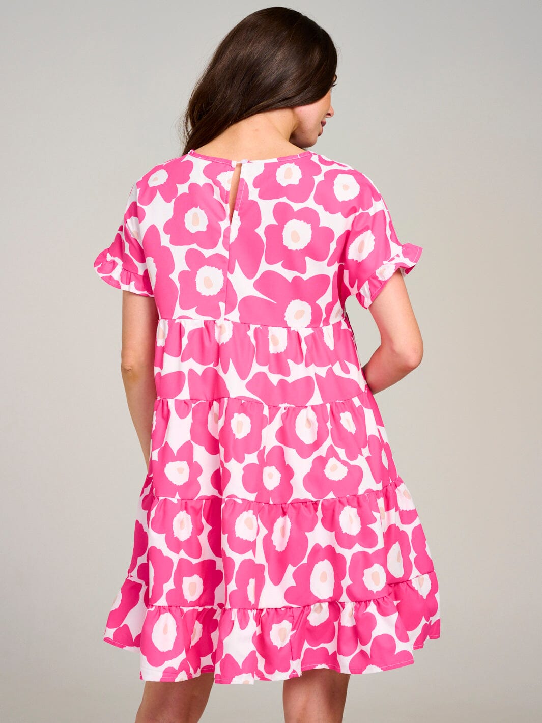 WOMEN'S SHORT SLEEVE TIERED LOOSE FIT FLORAL MINI DRESS