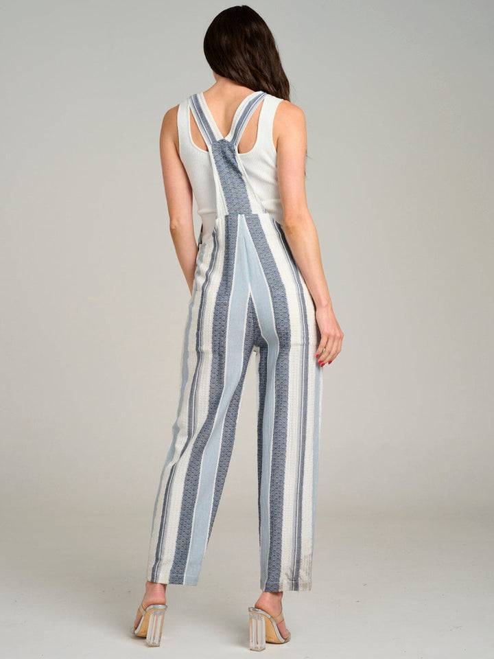 WOMEN'S SLEEVELESS POCKETS MULTI STRIPES WIDE LEG JUMPSUIT