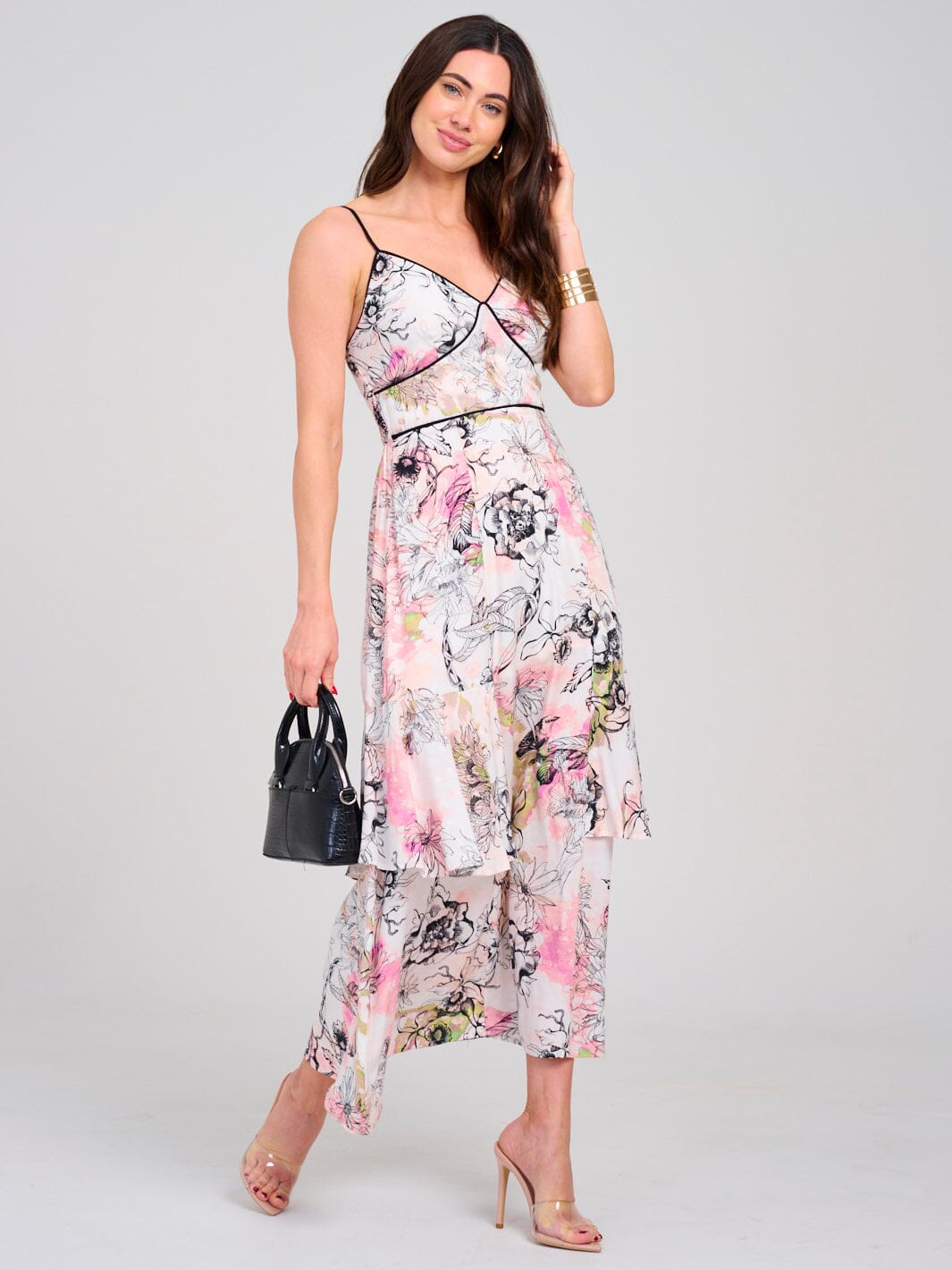 WOMEN'S SLEEVELESS V-NECK SMOCK FLORAL MAXI DRESS