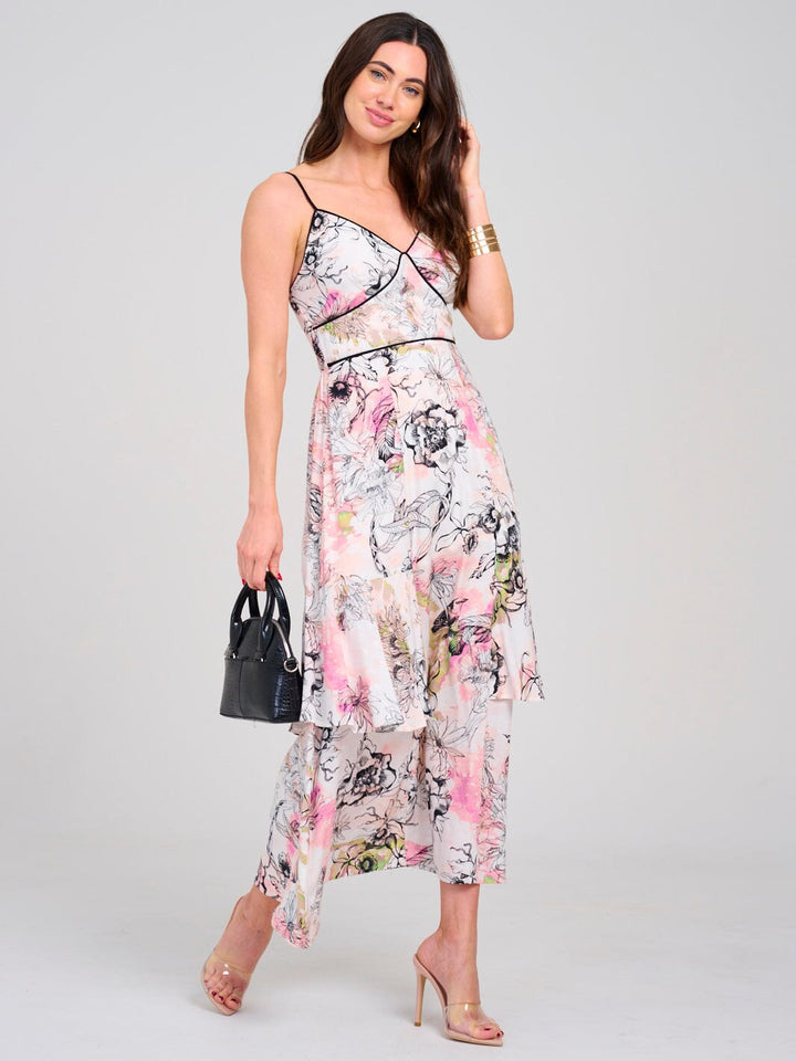 WOMEN'S SLEEVELESS V-NECK SMOCK FLORAL MAXI DRESS