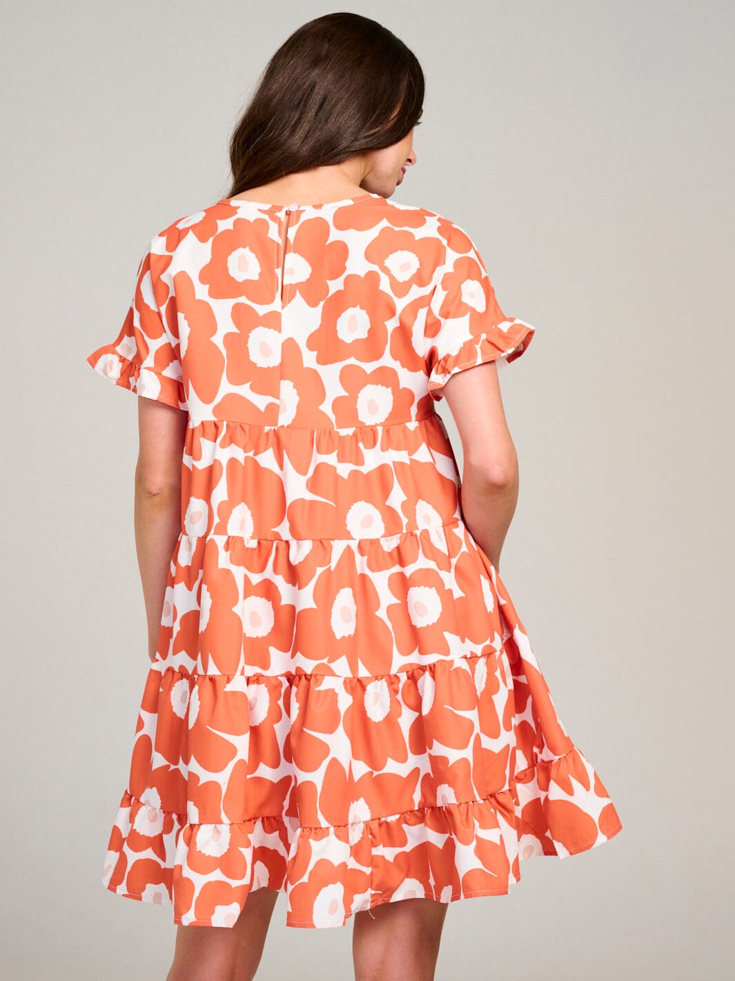 WOMEN'S SHORT SLEEVE TIERED LOOSE FIT FLORAL MINI DRESS