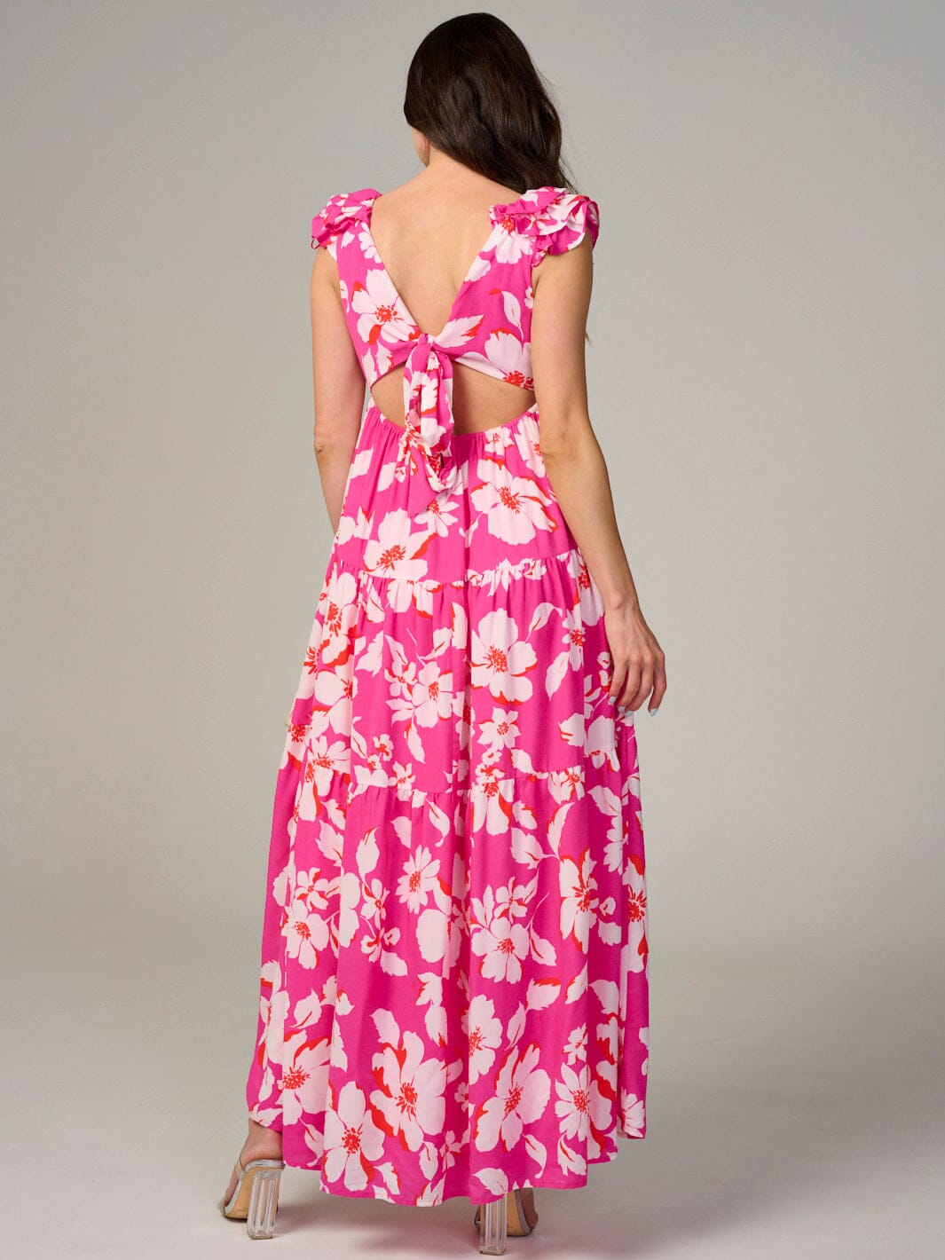 WOMEN'S SLEEVELESS V-NECK BACK TIE FLORAL MAXI DRESS