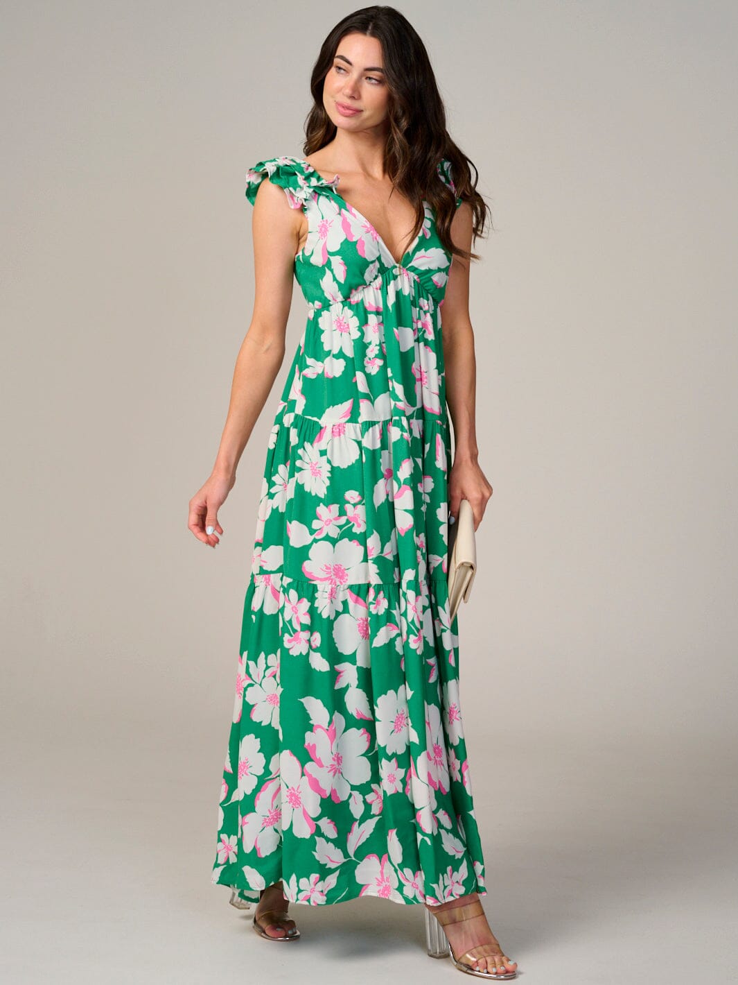 WOMEN'S SLEEVELESS V-NECK BACK TIE FLORAL MAXI DRESS