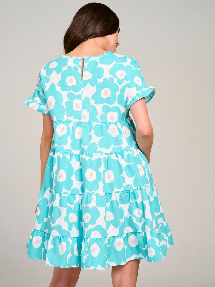 WOMEN'S SHORT SLEEVE TIERED LOOSE FIT FLORAL MINI DRESS