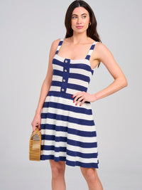WOMEN'S SLEEVELESS KNIT STRIPES COLORBLOCK MINI DRESS