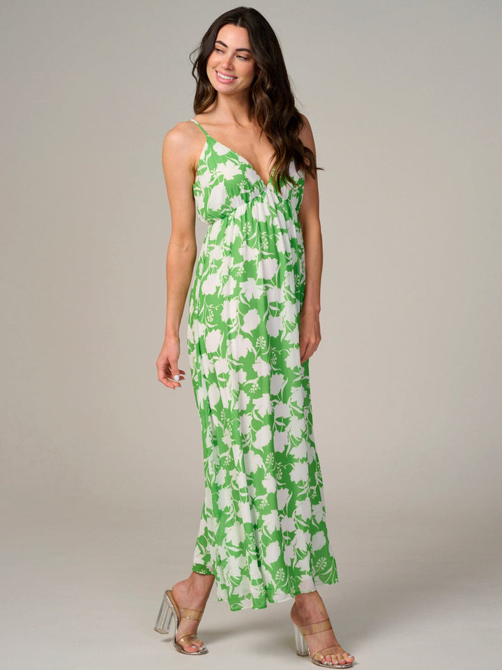WOMEN'S SLEEVELESS V-NECK OPEN BACK FLORAL MAXI DRESS