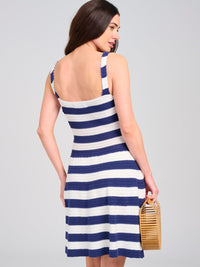 WOMEN'S SLEEVELESS KNIT STRIPES COLORBLOCK MINI DRESS