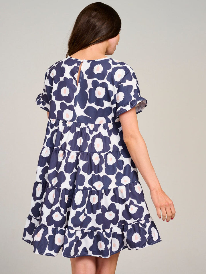 WOMEN'S SHORT SLEEVE TIERED LOOSE FIT FLORAL MINI DRESS