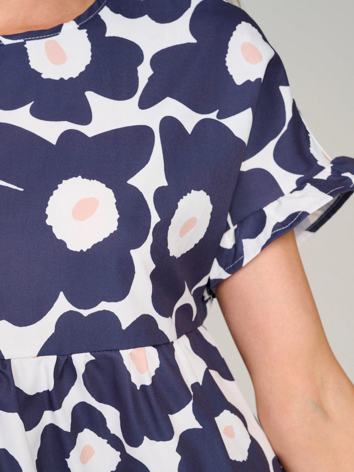 WOMEN'S SHORT SLEEVE TIERED LOOSE FIT FLORAL MINI DRESS