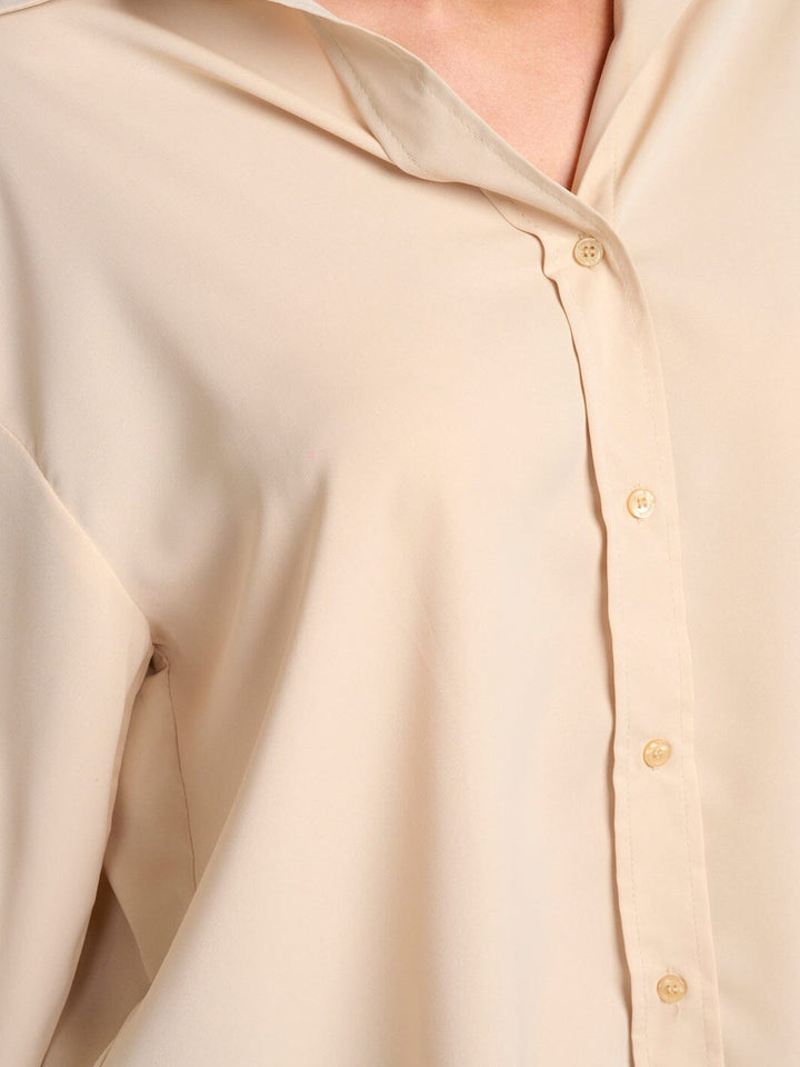 WOMEN'S LONG SLEEVE BUTTON UP HIGH-LOW BLOUSE