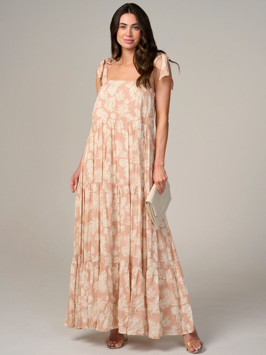 WOMEN'S SLEEVELESS SQUARE NECK TIERED FLORAL MAXI DRESS