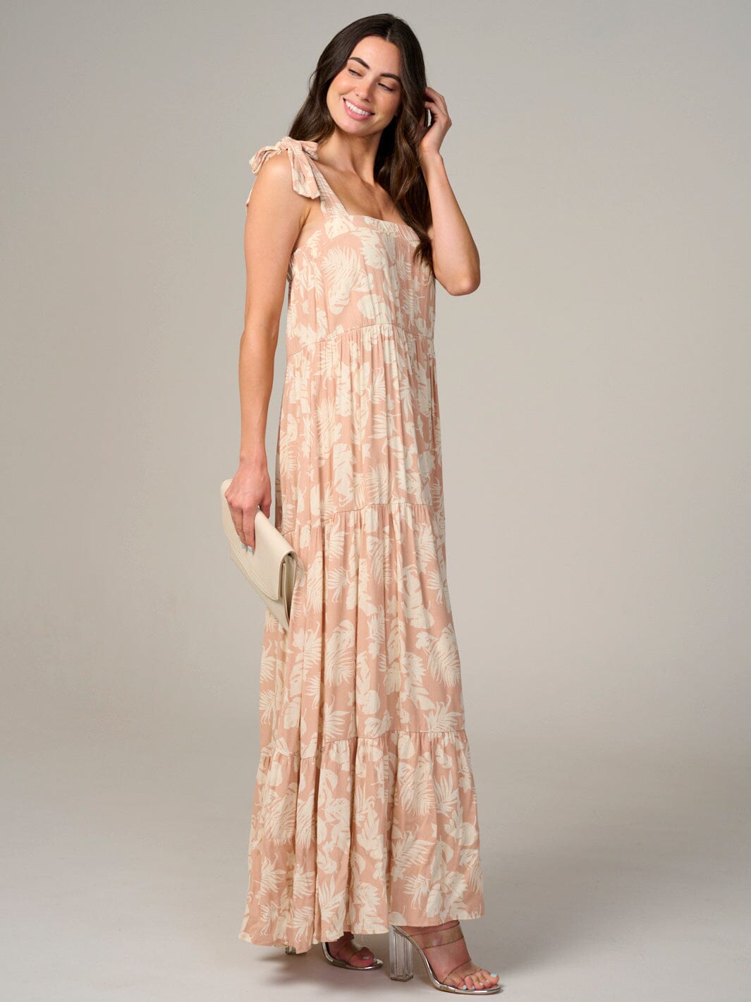 WOMEN'S SLEEVELESS SQUARE NECK TIERED FLORAL MAXI DRESS