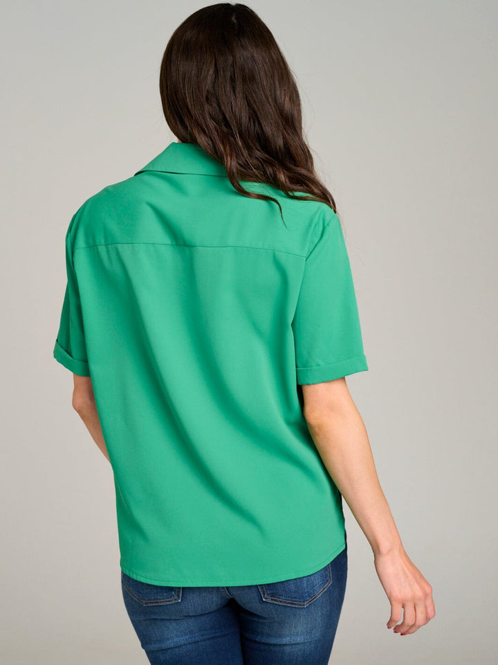 WOMEN'S SHORT SLEEVE BUTTON UP FRONT POCKET BLOUSE