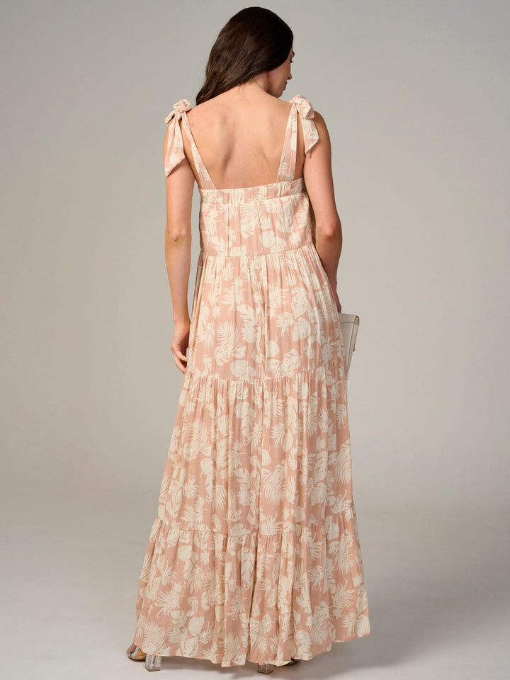 WOMEN'S SLEEVELESS SQUARE NECK TIERED FLORAL MAXI DRESS