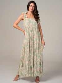 WOMEN'S SLEEVELESS SQUARE NECK TIERED FLORAL MAXI DRESS