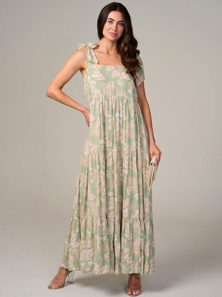 WOMEN'S SLEEVELESS SQUARE NECK TIERED FLORAL MAXI DRESS