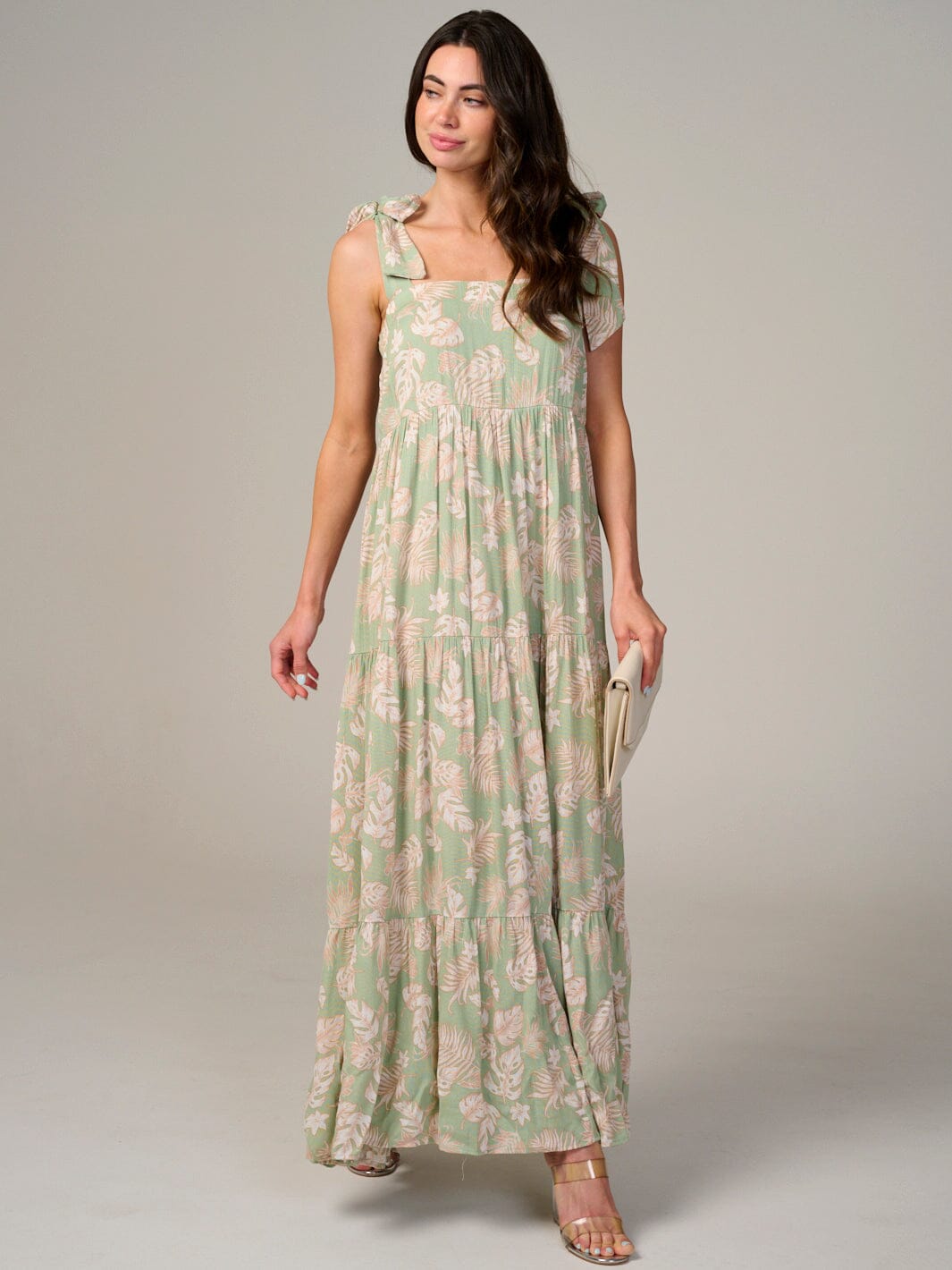 WOMEN'S SLEEVELESS SQUARE NECK TIERED FLORAL MAXI DRESS