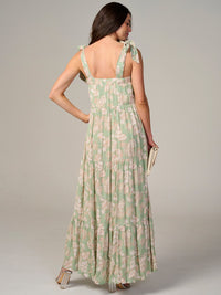 WOMEN'S SLEEVELESS SQUARE NECK TIERED FLORAL MAXI DRESS