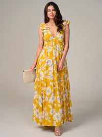 WOMEN'S SLEEVELESS V-NECK BACK TIE FLORAL MAXI DRESS