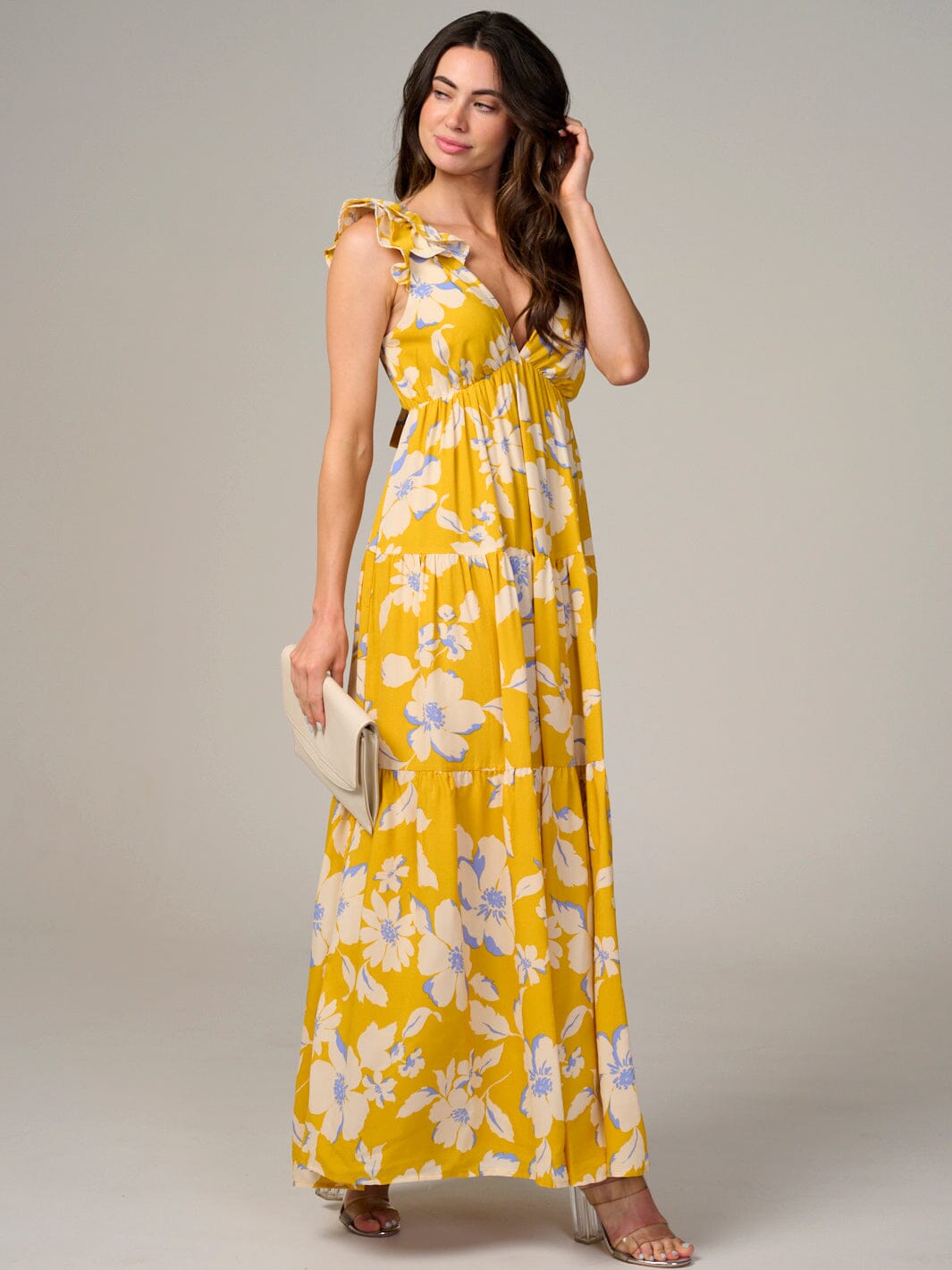 WOMEN'S SLEEVELESS V-NECK BACK TIE FLORAL MAXI DRESS