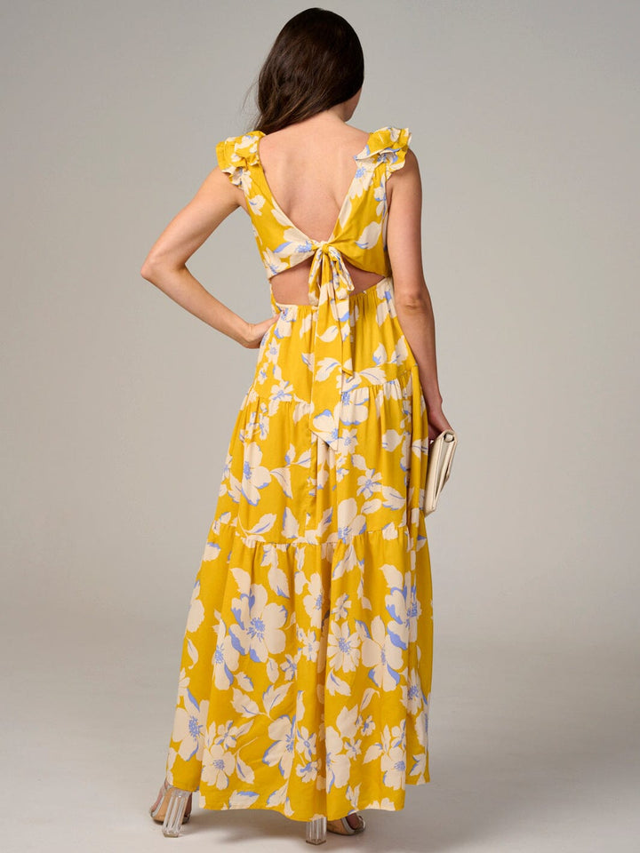 WOMEN'S SLEEVELESS V-NECK BACK TIE FLORAL MAXI DRESS