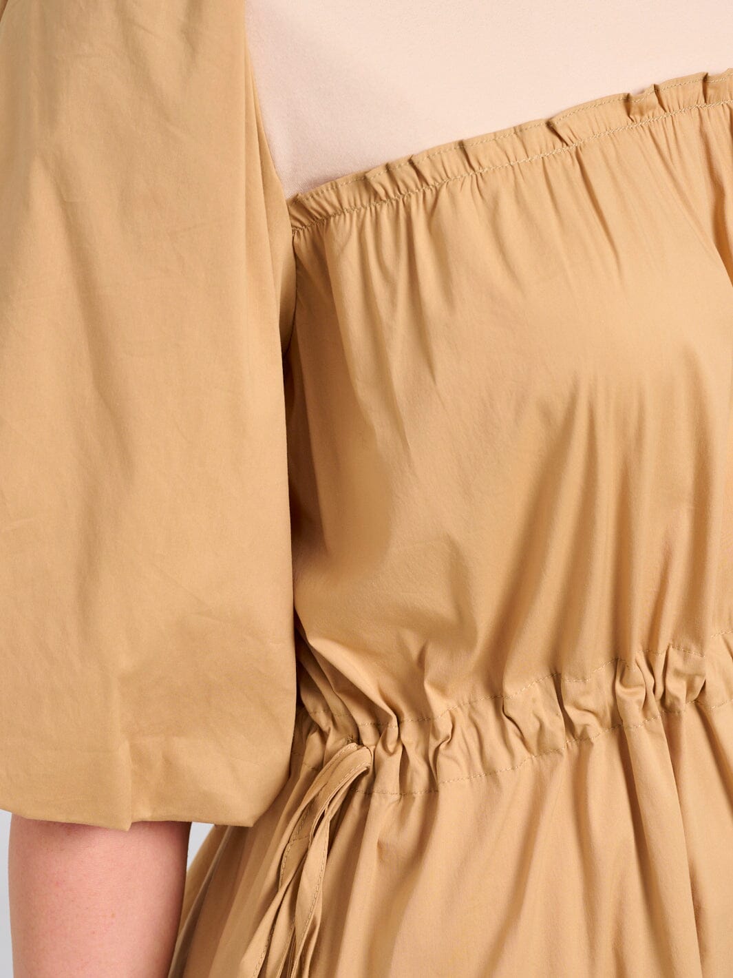 WOMEN'S SHORT PUFF SLEEVE ADJUSTABLE WAIST COLORBLOCK MIDI DRESS