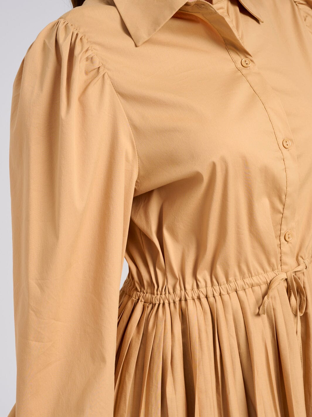 WOMEN'S LONG SLEEVE BUTTON UP FIT & FLARE PLEATED MINI DRESS