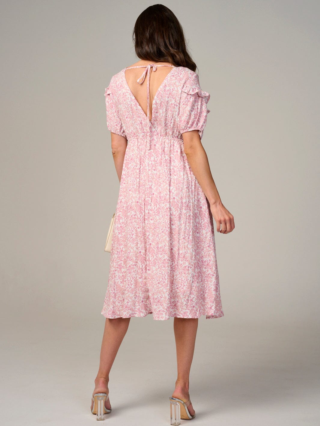 WOMEN'S SHORT SLEEVE V-NECK FLORAL MIDI DRESS