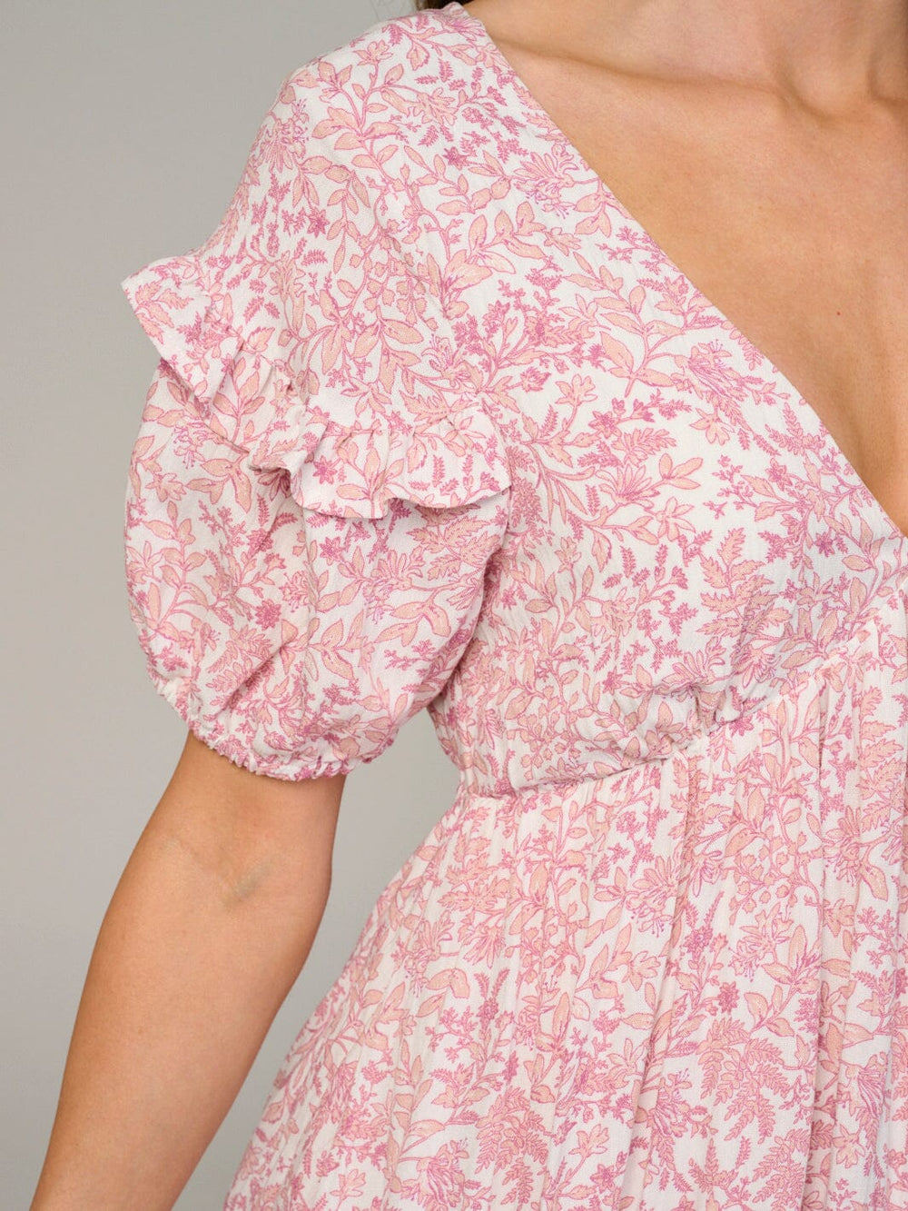 WOMEN'S SHORT SLEEVE V-NECK FLORAL MIDI DRESS