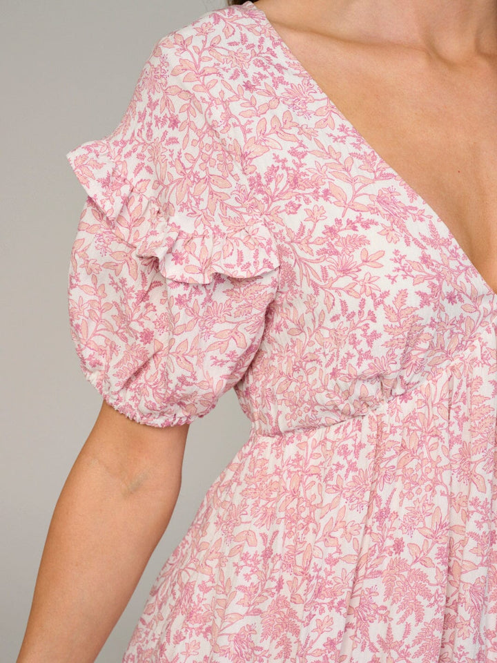WOMEN'S SHORT SLEEVE V-NECK FLORAL MIDI DRESS