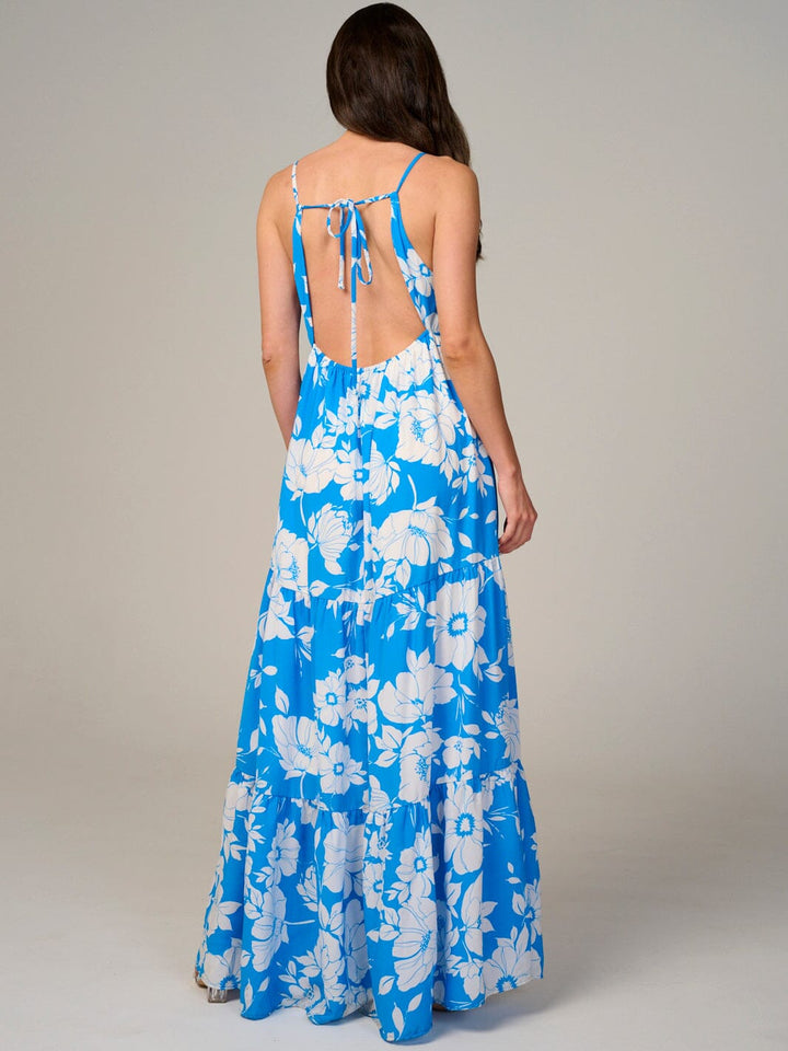 WOMEN'S SLEEVELESS V-NECK TIERED FLORAL MAXI DRESS