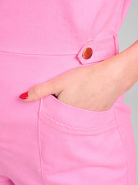 WOMEN'S RAW EDGE SLEEVES BUTTON UP POCKETS DENIM ROMPER