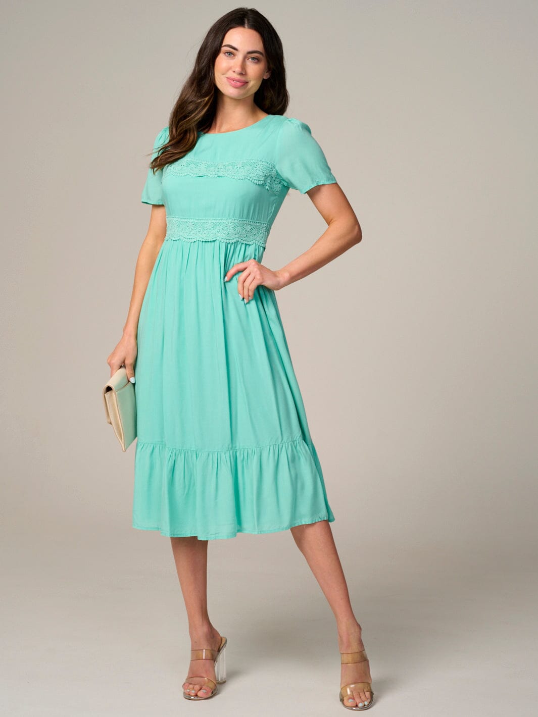 WOMEN'S SHORT SLEEVE DETAILED MIDI DRESS