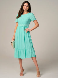 WOMEN'S SHORT SLEEVE DETAILED MIDI DRESS