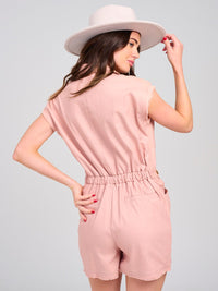 WOMEN'S RAW EDGE SLEEVES BUTTON UP POCKETS DENIM ROMPER