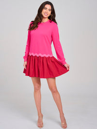 WOMEN'S LONG SLEEVE FLARE PLEATED COLORBLOCK MINI DRESS