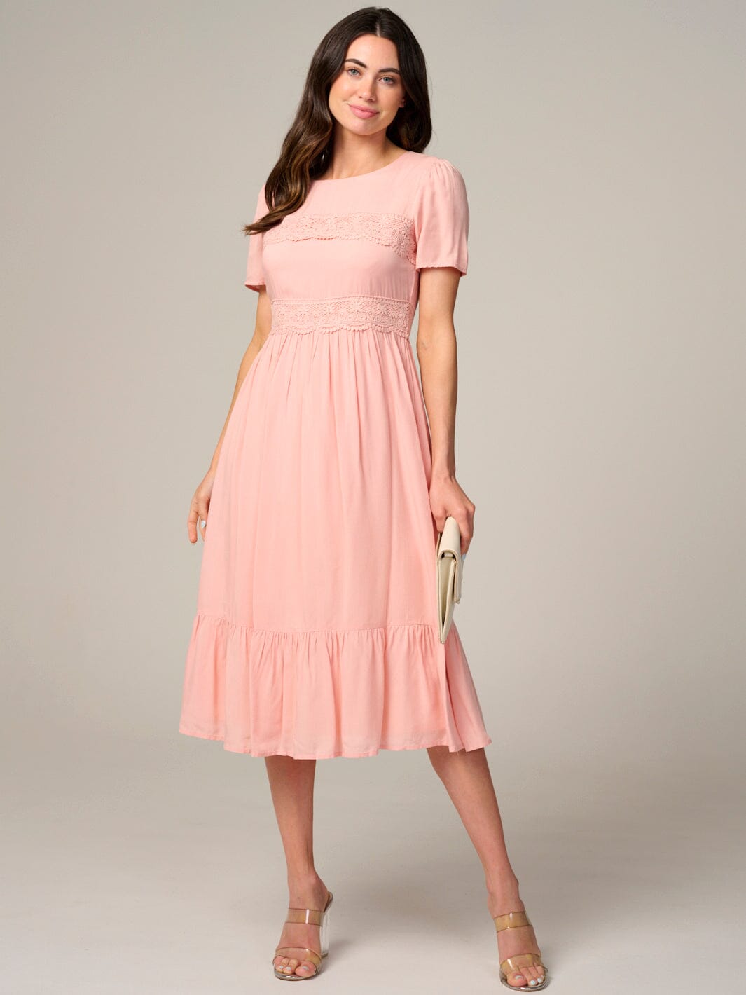 WOMEN'S SHORT SLEEVE DETAILED MIDI DRESS