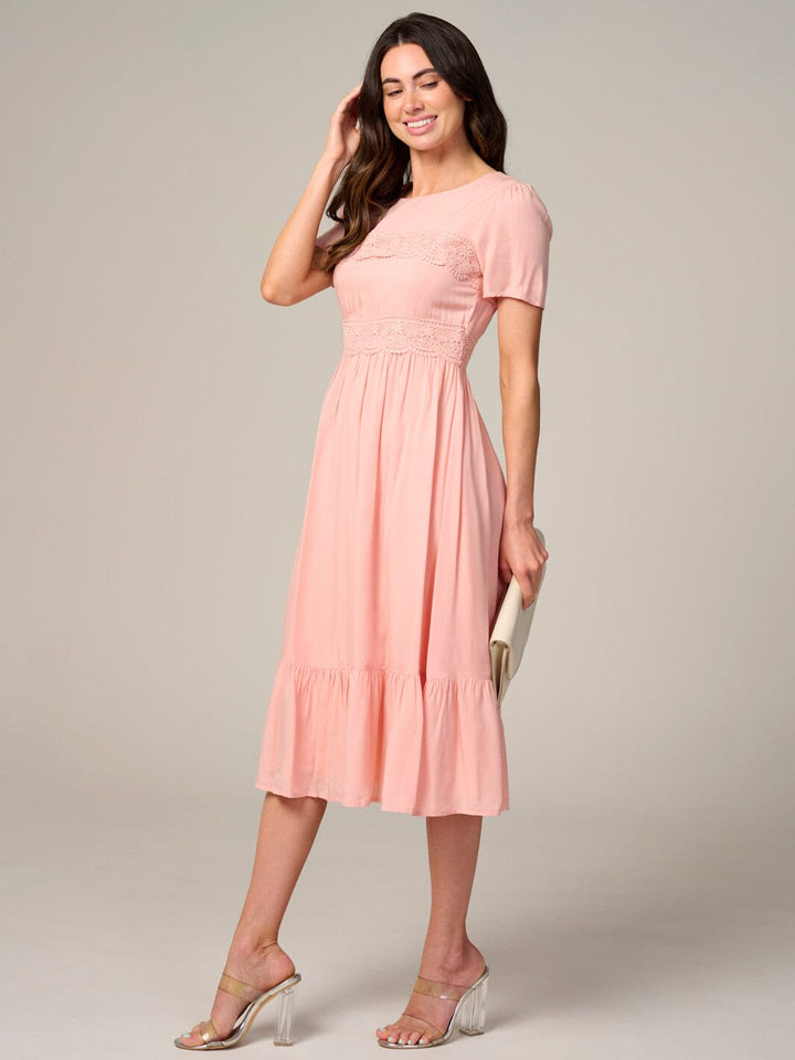 WOMEN'S SHORT SLEEVE DETAILED MIDI DRESS