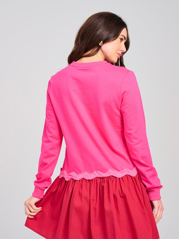 WOMEN'S LONG SLEEVE FLARE PLEATED COLORBLOCK MINI DRESS