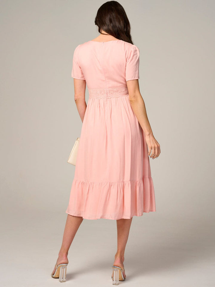WOMEN'S SHORT SLEEVE DETAILED MIDI DRESS