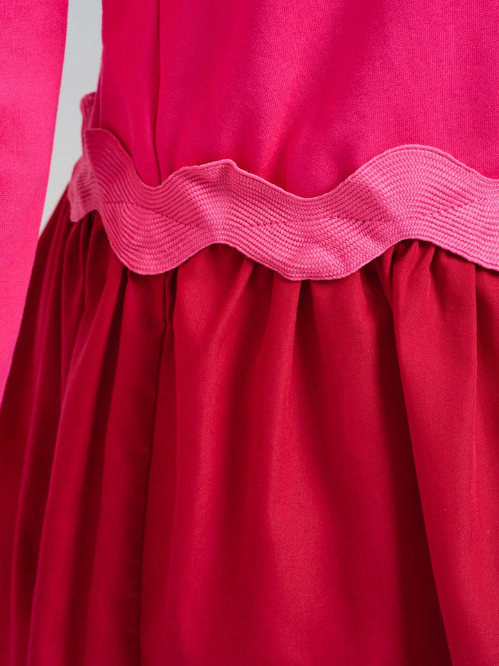 WOMEN'S LONG SLEEVE FLARE PLEATED COLORBLOCK MINI DRESS