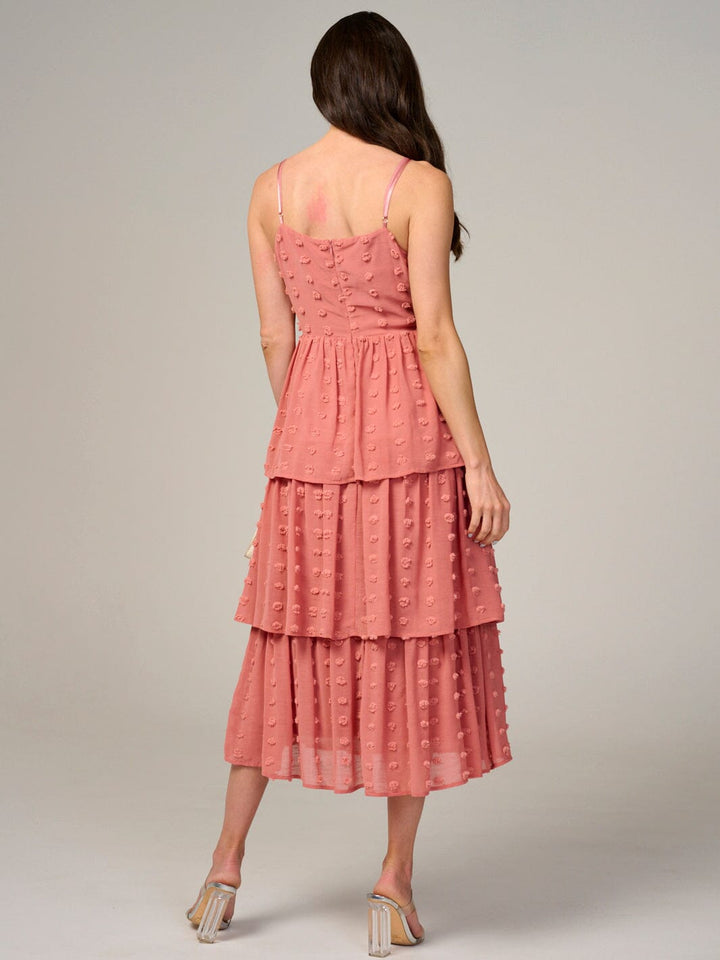 WOMEN'S SLEEVELESS RUFFLE TIERED SWISS DOTS MIDI DRESS
