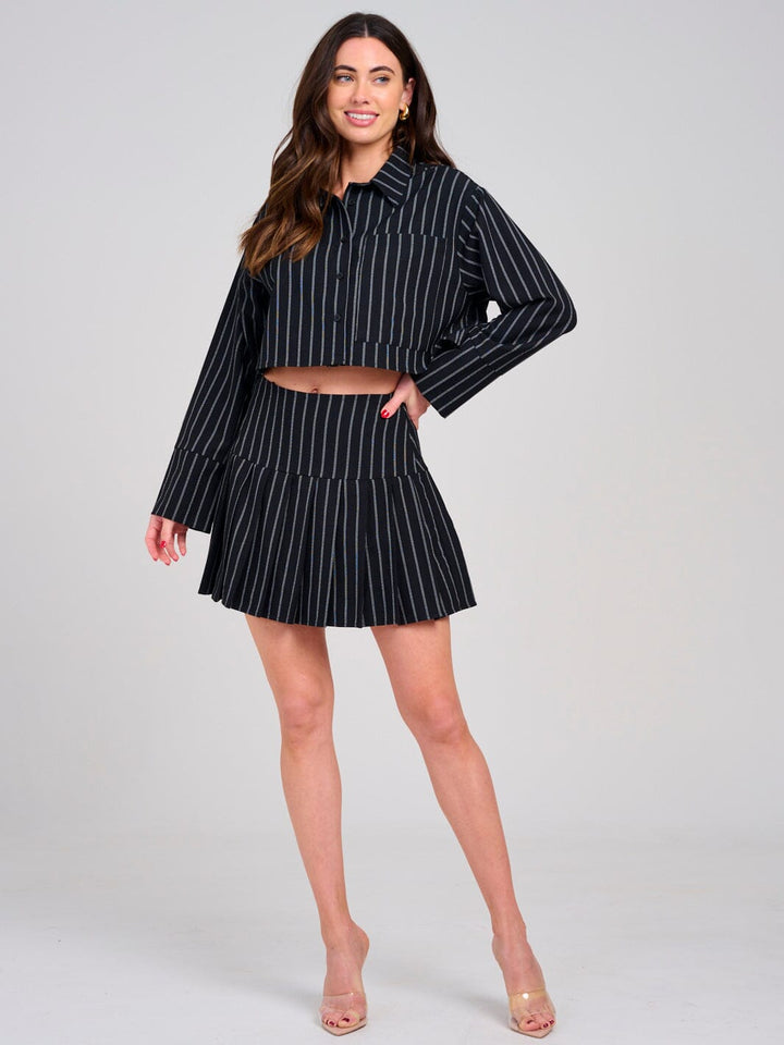 WOMEN'S LONG SLEEVE TOP & ZIP UP MINI SKIRT STRIPES 2PC. SET