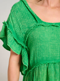 WOMEN'S SHORT RUFFLE SLEEVE TUNIC WASHED MINI DRESS