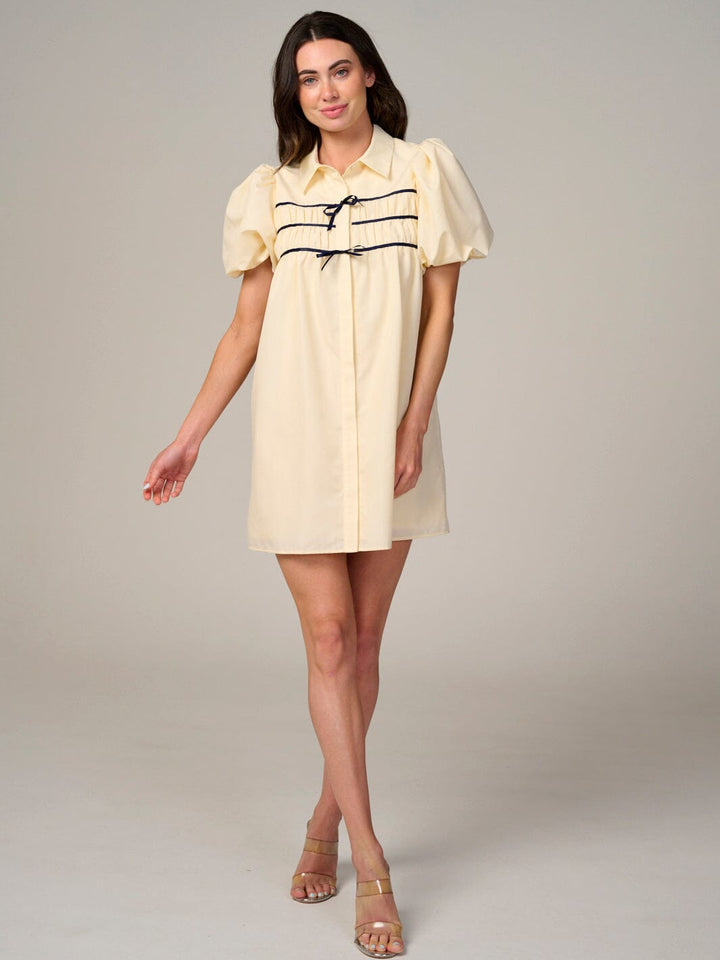 WOMEN'S SHORT PUFF SLEEVE BUTTON UP LOOSE FIT MINI DRESS